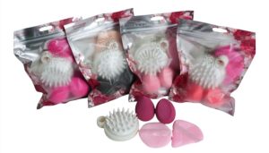 kit esponja para maquiagem e 1 escova massageadora